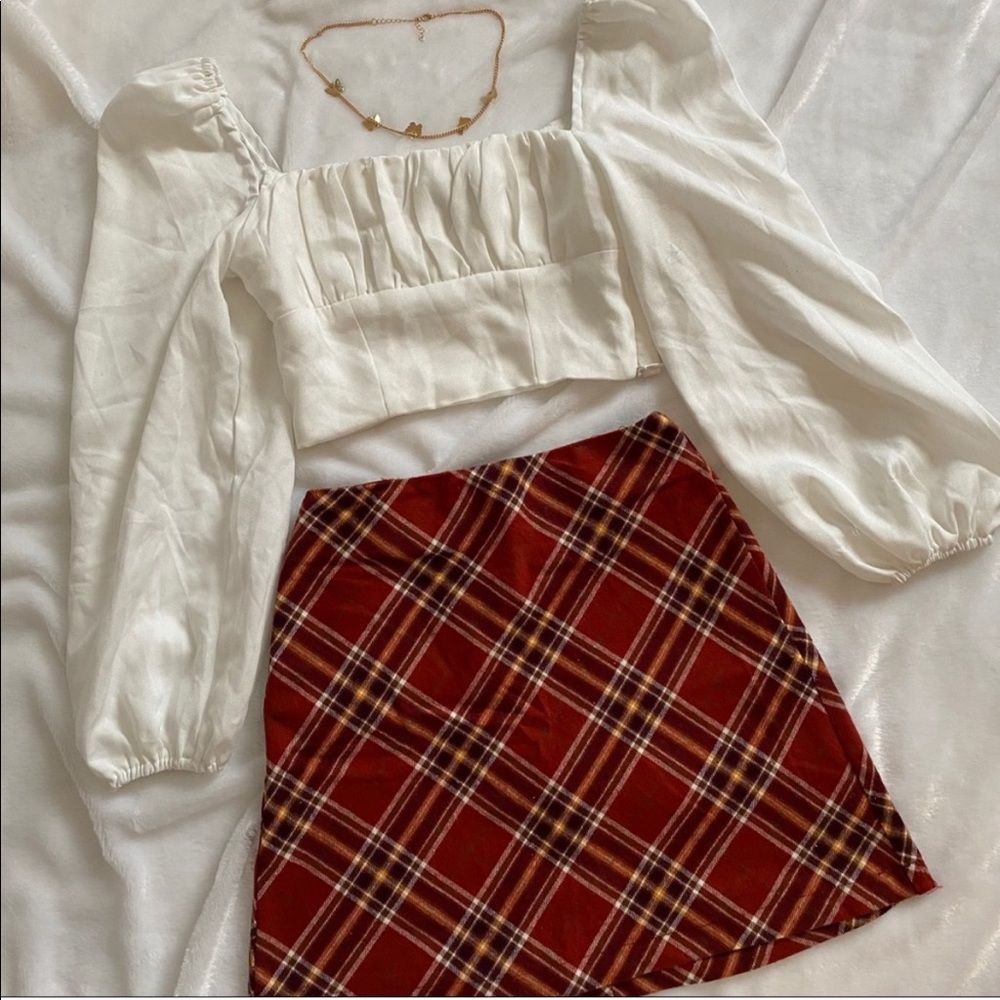 Red plaid skirt